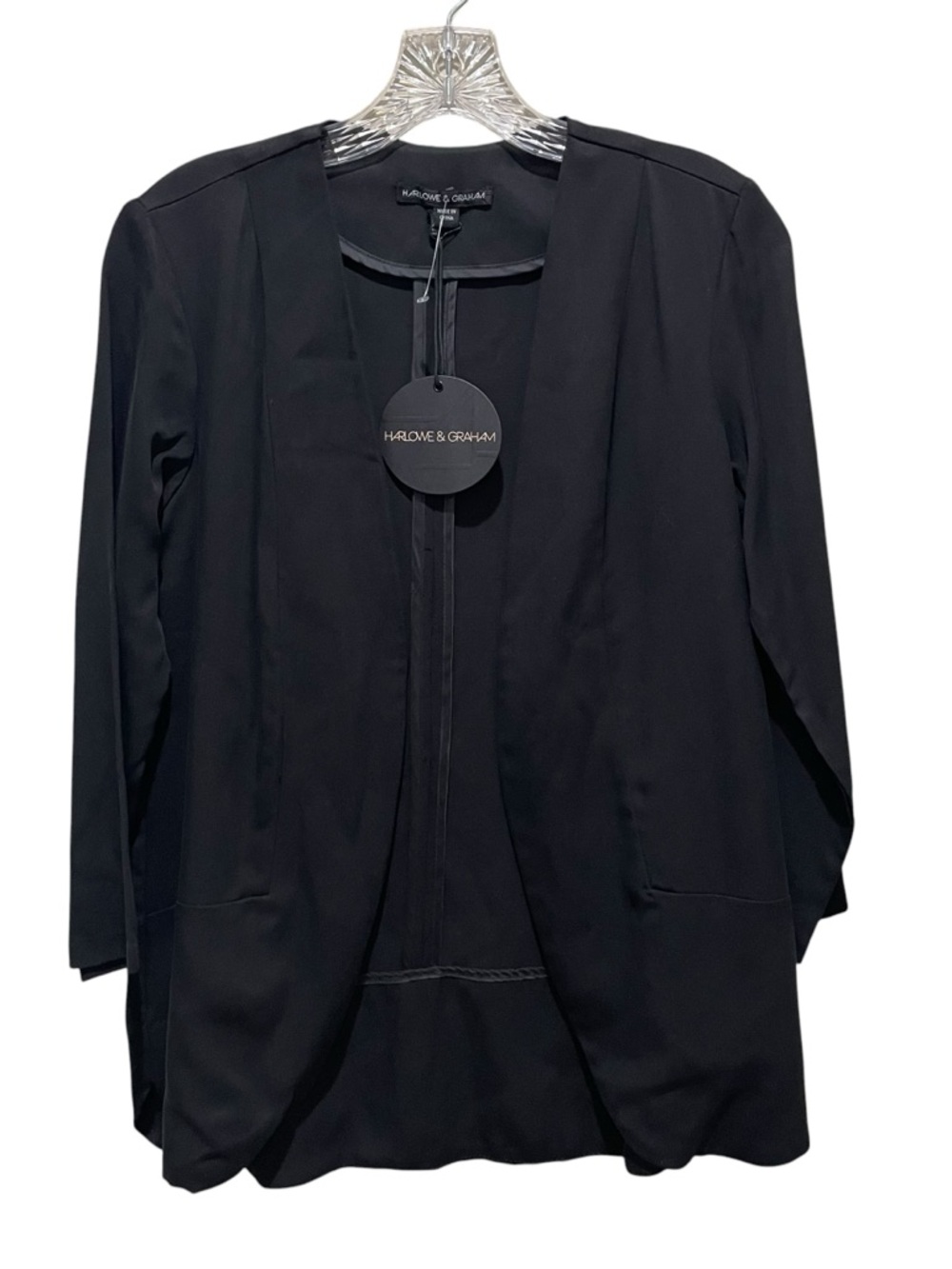Harlowe And Graham Open Front Blazer Black Women Size XS Long Sleeve Career NWT